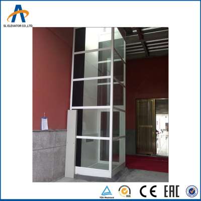 400kg 0.4m/s Electrical outdoor panoramic glass passenger residential elevators